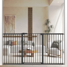 38.5" Extra Tall Dog Gate 76.38"-79.13" Wide - Long Large Pressure Mounted Baby Gates with Door for The House Stairs Doorways - Walk Through Toddler Puppy Pet Safety Fence Gate Black