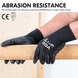 Vgo... 15Pares Guantes PU Jardinería y Guantes Trabajo Ligero (Negro, Tamaño 10/XL, PU2103)
