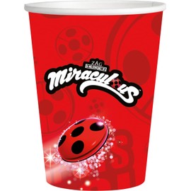 BeenSmile, Birthday Cups Miraculous, Ladybug Character Cups for Children's Parties, Children's Birthday Decoration, Party Supplies, 8 Units, 250 Ml