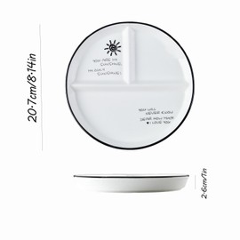 Hoshisea Divided Ceramic Dinner Plate, Split Diet Plate, Snack Plate, Ceramic Plate with Divider, for Adults, Children, Picnic, Dinner (Black Sun)