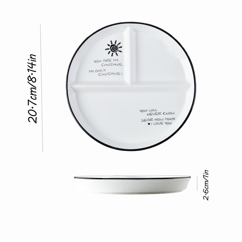 Hoshisea Divided Ceramic Dinner Plate, Split Diet Plate, Snack Plate,