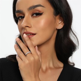 Moissanite 7-Stone Half Eternity Band Ring, S925 Sterling Silver Wedding Engagement Promise Rings for Women 0.7CT D Color VVS1 Clarity 18K White Gold, Size 9