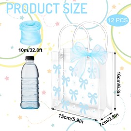 Whaline 12 Pcs Bow Coquette Clear PVC Gift Bags Blue Bowknot Daisy Flower Party Favor Bags with Handle Treat Tote Bags with Ribbon for Wedding Birthday Baby Shower