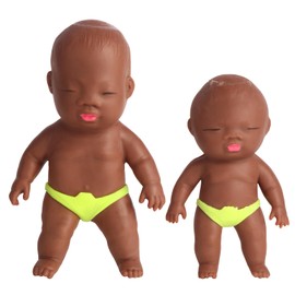 2 Pack Squeeze Stress Doll Toys, Cute Little Baby Doll Fidget Toys, Stress Relief Sensory Squishy Toys for Kids Adults (Black)
