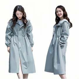 Limspace Raincoat, Women's, Men's, Long Length, Stylish, Adjustable Waist, Pockets, Elastic Sleeves, Slim, Large Size, Bicycle, Rainwear, Lightweight, Waterproof, Windproof, Dustproof, Snowproof
