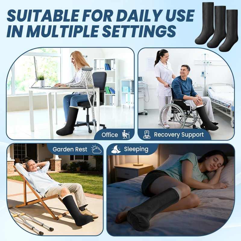 Below-Knee Leg Cast Covers, 3 Pack Protective Sleeves, Black