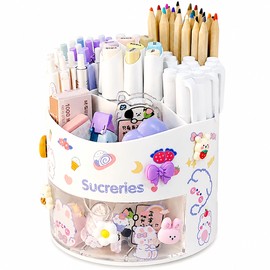 Cute Rotating Pen Holder Organizer for Desk Storage – Kawaii Multi-Compartment Stationery Box for School, Office & Creative Spaces