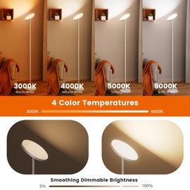 WOWLUMEN Floor Lamp,Bright 36W 3500LM Standing Lamp with Remote, 2700K Soft White to 6500K Cool White Adjustable,Touch Control Dimmable Torchiere Tall Lamp for Living Room,Bedroom,Office,Sofa(White)