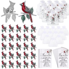 Jexine 240 Pcs Cardinal Pin Sets Include 80 Red Cardinal Brooch Pins, 80 Memorial Cards, 80 Organza Gift Bags Those We Love Do Not Go Away Poem Cards Funeral Gifts for Guests(Elegant)