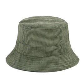 Quanhaigou Corduroy Bucket Hats Unisex Reversible Travel Daily Cap for Men Women Teens (Green)
