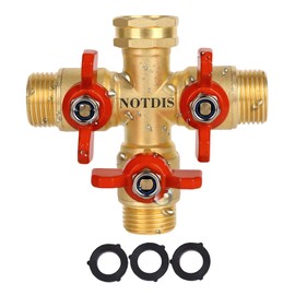 3 Way Hose Splitter, Solid Brass High Volume 3 Way Hose Splitter Valve with Metal Handle, Heavy Duty High Flow Spigot Splitter with Shut off Valve, 3/4 Inch Garden Tap Splitter