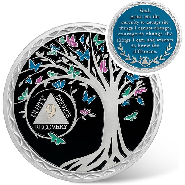 IELCJJ 9 Month Year Sobriety Coin, Butterfly Tree of Life