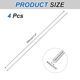 sourcing map 4Pcs 316 Stainless Steel Round Rod 3/16" Dia 11.8" Length Metal Solid Shaft Rods Corrosion Resistant Round Steel Bars Stock for Industrial DIY Project, 4mm x 300mm, Silver