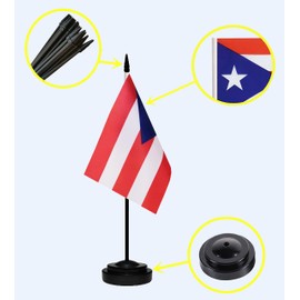 Puerto Rico Puerto Rican Deluxe Desk Flag Set Small Mini Miniature Puerto Rico Puerto Rican Table Desktop Flags With Solid Pole, Black Base and Spear Top(2 Pack)