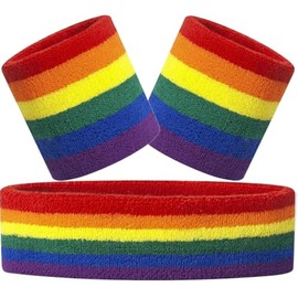 Hatstar 3-Piece Sweatband Set, 1 x Headband + 2 x Sweatbands for Wrists, Headband for Men and Women, Accessory for Carnival and Fancy Dress Costume (3-Colour Rainbow)