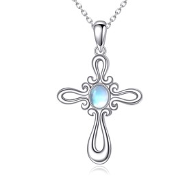 Owl / Cross Necklace for Women Sterling Silver Moonstone Owls / Cross Jewellery for Women Girls, Sterling Silver, Moonstone