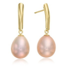14k Yellow Gold Freshwater Cultured Drop Pearl Earring (Pink)
