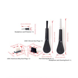 WOLVINA Type-C Dust Plug and Port Cleaning Kit - Includes 4Pcs USB-C and Headphone Jack Covers with Brushes for Charging Port Maintenance