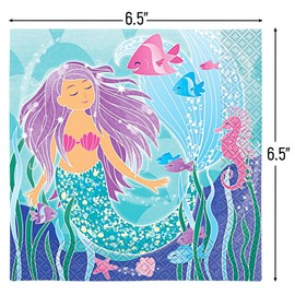 Mermaid Design Luncheon Napkins (Pack of 16) - Enchanting Designs Perfect for Under-the-Sea Themed Parties & Celebrations