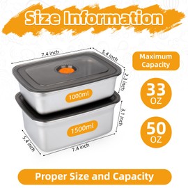 2 PCS Stainless Steel Food Storage Containers(50oz+33oz) with Lids Leak Proof & Airtight | Stainless steel freezer Containers,Airtight Bento Lunch Box,For Meal Prep,Fruit,Snack,Freezer