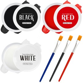 TonJin Black + White + Red Face Body Paint Set,Non-Toxic Professional Paint Palette Kit with 3 Brushes for Kids & Adults Art Theater Halloween Party Cosplay Clown Corpse Paint SFX Makeup