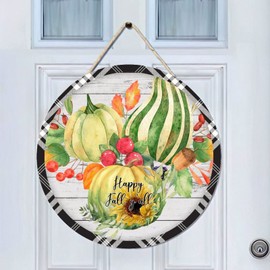 Welcome Sign for Front Door Outside Wooden Door Sign For Front Porch Decor Happy Fall Y'all House Warming Gift Fall Pumpkin Sunflower Decorations Rustic Farmhouse Wall Pediments Art Decor 8 Inch