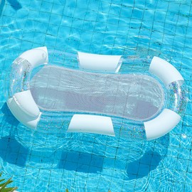 浮き輪 フロート 水上ハンモック 透明 大人用 うきわ 浮輪 浮き輪ベッド ウォーターネット サイズ145×64cm 耐荷重100kg 水上 レジャー 水遊び 夏休み (ホワイト)