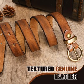 SANSTHS Womens Genuine Leather Belts for Jeans Pants Trendy Vintage Thin Leather Belt Gold Buckle Ladies Skinny Waist Belt,Brown,XL
