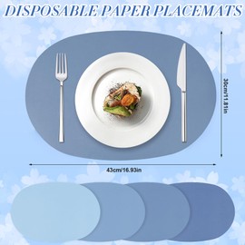 120 Pcs Dusty Blue Paper Placemats 17x12 Disposable Long Oval Place Mats Colorful Pastel Wedding Dining Table Placemats Decorative 4 Colors Mats for Birthday Baby Shower Banquet Holiday Table Decor