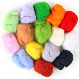 MIDELONG Needle Felting Wool, Fibre Wool Yarn Roving Needle Felt Wool Hand Spinning for Wool Felting Yarn Supplies DIY Craft Materials, 3g/Color, Pack of 15