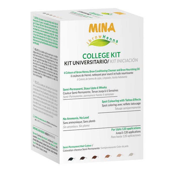 MINA ibrow Henna College Kit (Black, Dark Brown, Medium Brown, Light Brown, Blonde and Ash Blonde, 1 Brow Nourishing Oil (10ml) and 1 Brow Conditioning Cleanser (30ml)