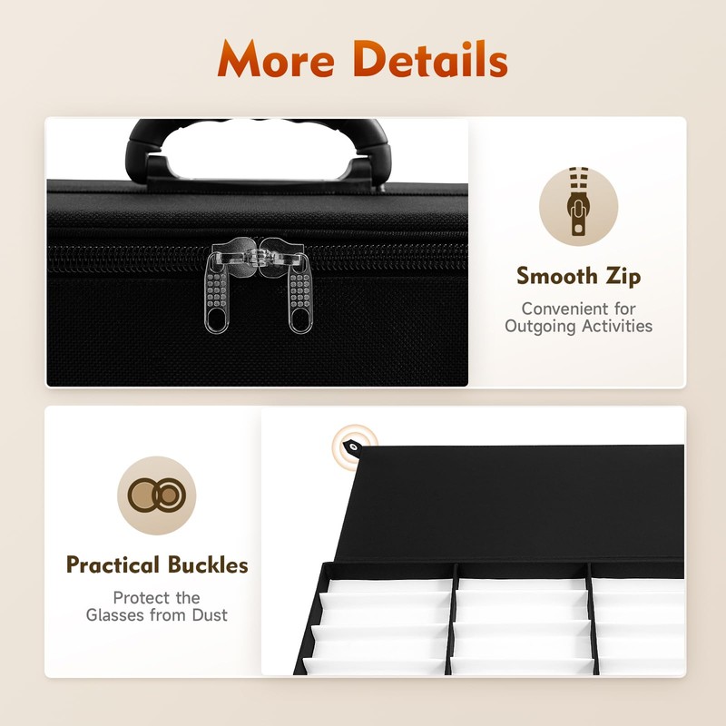 HAPPCUCOE 180 Slot Eyeglasses Organizer, Eyeglasses Storage Travel Trolley Case