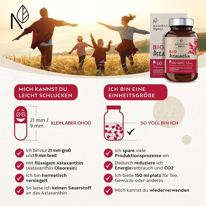 Organic Astaxanthin 12 mg I Vegan I 60 Capsules in