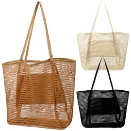 Zonon 3 Pcs Crochet Mesh Beach Tote Bag for Women Summer Hollow Woven Straw Bag Knitted Shoulder Handbags for Boho Aesthetic(Lovely Style)