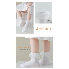 Jessimi Socks, 2 Pair Set, Girls, Short Socks, Crew Socks, Kids, Kids, Formal, Lace, White, Black, Recitals, Dress Wear, Kindergarten Entrance Ceremonies, white