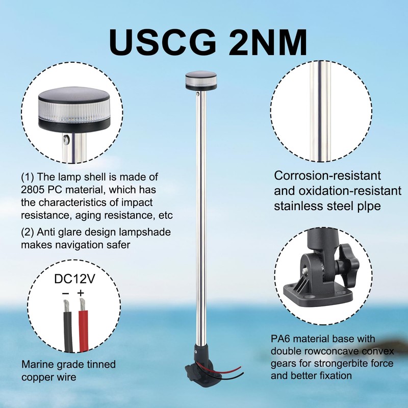 CLGMarine Stern Lights,Navigation Lights,Led All Around Anchor Light,Folding Base,USCG Certified