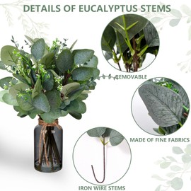 60 Pcs 3 Kinds Mixed Artificial Eucalyptus Leaves Stems, Fake Silver Dollar Eucalyptus Leaves Stems Bulk Fake Plants, Real Touch Leaf Branches For Wedding Home Vase Bouquets Floral Greenery Decor