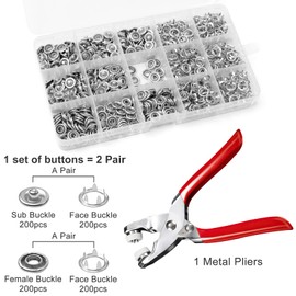 YUUTIAL 200 Sets Metal Snap Buttons Fastener kit with Pliers,Poppers Fasteners kit No Sewing,Press Stud Kit Rust Proof for Fabric Clothing,Bags,DIY Crafts
