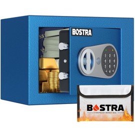 ​BOSTRA Mini Safe Box (0.23 Cu Ft) – Tiny But Mighty! Perfect for Cash, Jewelry & Secrets!  Digital Lock Safe – Fits ANYWHERE (9x6.6x6.5in):_Blue