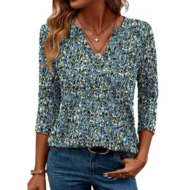 OFEEFAN 3/4 Length Sleeve Womens Tops 2025 Fashion Tunic Tops for Women Loose Fit Dressy Beach Vacation Clothes Printed B L