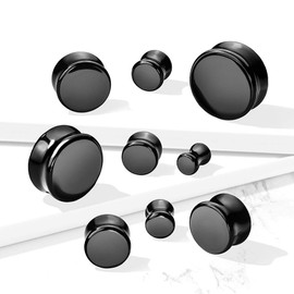 Ear gauges solid black obsidian ear plugs soscene double saddle, Stone, black obsidian