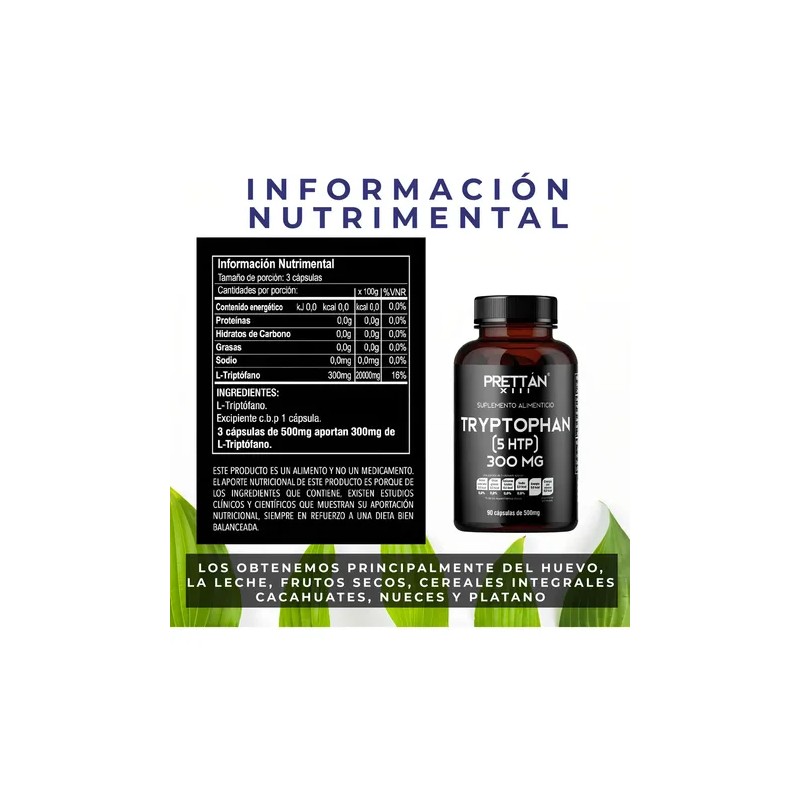 L Triptofano Prettan 5-htp Suplemento 500mg 90 Cápsulas - Sin