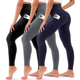 BLUEENJOY 3 Pack Leggings with Pockets for Women,High Waisted Tummy Control Workout Yoga Pants