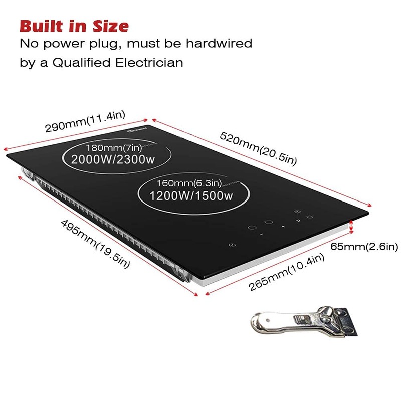 Induction Cooktop 12 Inch, 220V~240V, 2 Burners Electric Cooktop,3500W, 12''