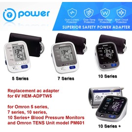 T Power Charger Compatible for Omron 5 Silver Bp5250 Gold Bp5350,Hem-71571T-Z 7 10 Series Bp742N Bp760N Bp761 Bp785N Bp786N Upper Arm Blood Pressure Monitor Ac Adapter Supply(No Need Batteries)