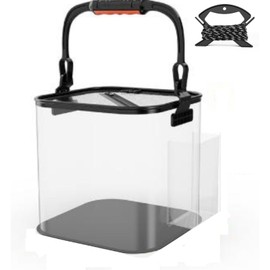 ASPALAND Transparent Water Pumping Bucket, Foldable, Rope Included, Side Pockets, Mesh Lid, Zipper, 9.4 inches (24 cm), Backman (Black)
