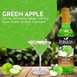 Syruvia Green Apple Syrup - Premium Flavoring Syrup for Tea, Italian Sodas, Beverages, Desserts, Ice Cream, Cocktails & Mocktails - Kosher, Gluten Free - 25.4 fl oz With Pump