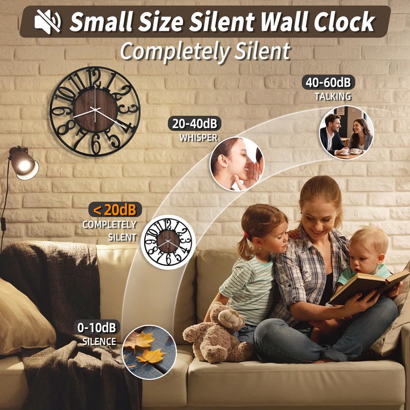 Maxstar Wall Clock Battery Operated,Silent Non-Ticking Modern Rustic Metal Round