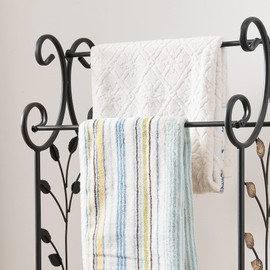 KB Designs - Freestanding 3 Tier Metal Towel Rack Stand with Storage Shelf, Black/Gold