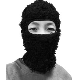 YTNKIV 3-Hole Ski Mask Full Face Woolen Knitted Hat Warm Outdoor Cycling Windproof Mask Distressed Balaclava (Black)